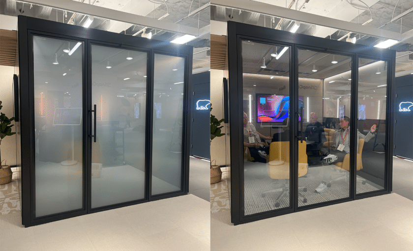 SnapCab Pod with Skyline's SDX3 switchable Smart Glass at NeoCon